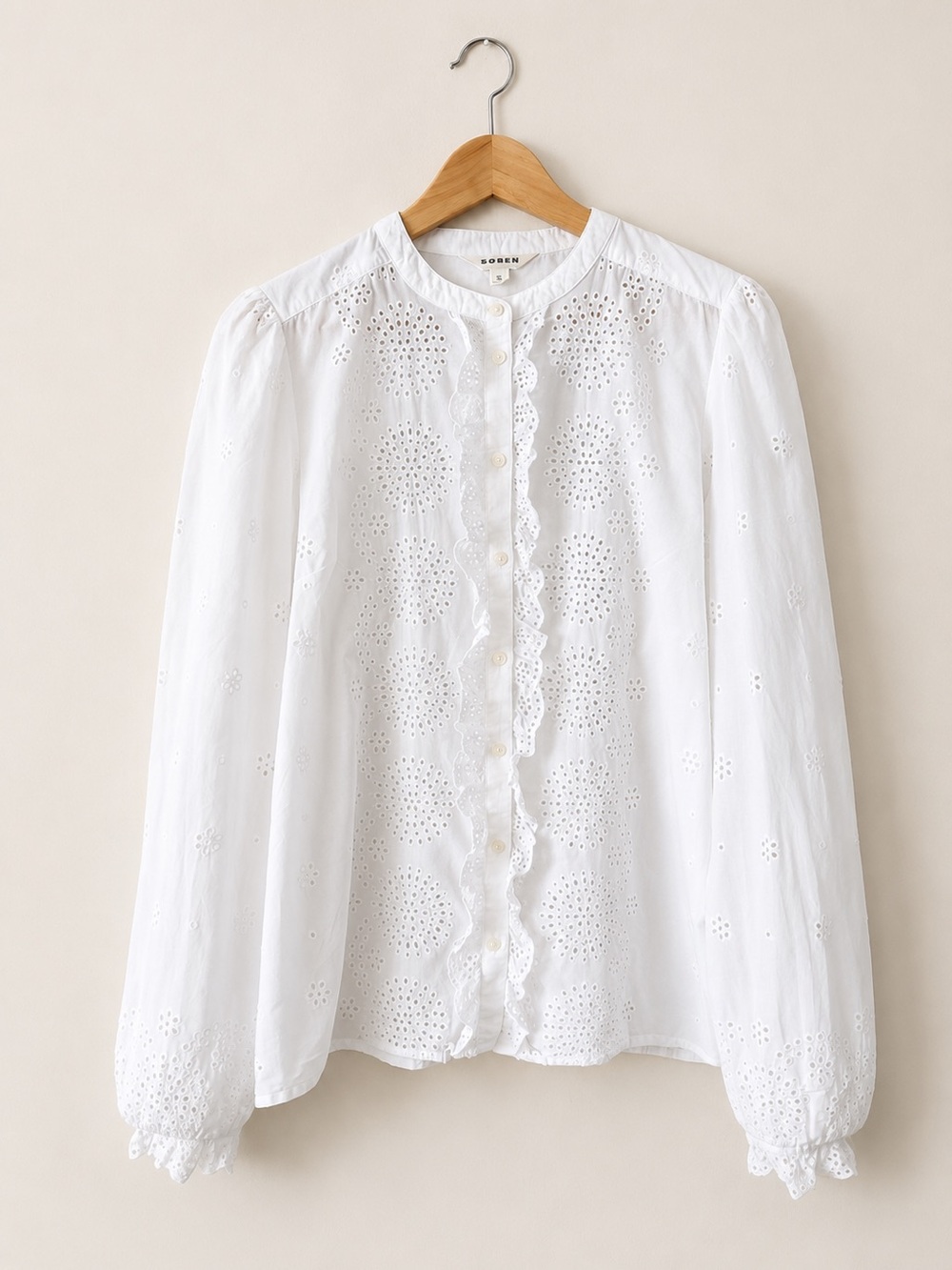 Boden Alice Broderie Anglaise Cotton Blouse White Eyelet Ruffle Top US 12